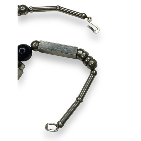 Vintage Tribal Silver Tone Statement Necklace Elephant Pendant Blue Beads 28in - Picture 5 of 12